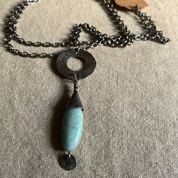 Handcrafted pendant. Mixed metal of sterling details and steel chain. - Picture 1 of 3